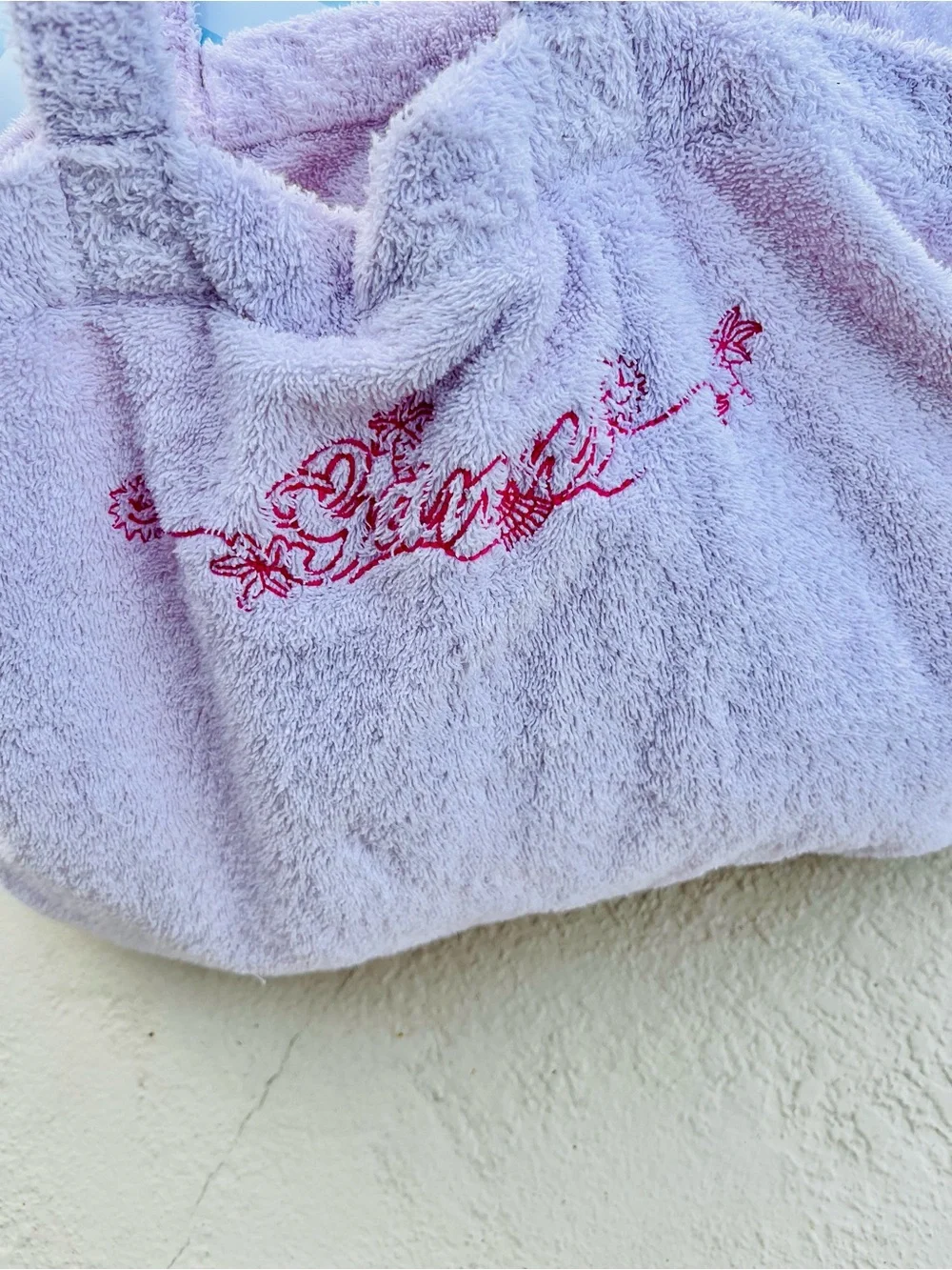 Ganni Beach Terry Towel with Pink Embroidery